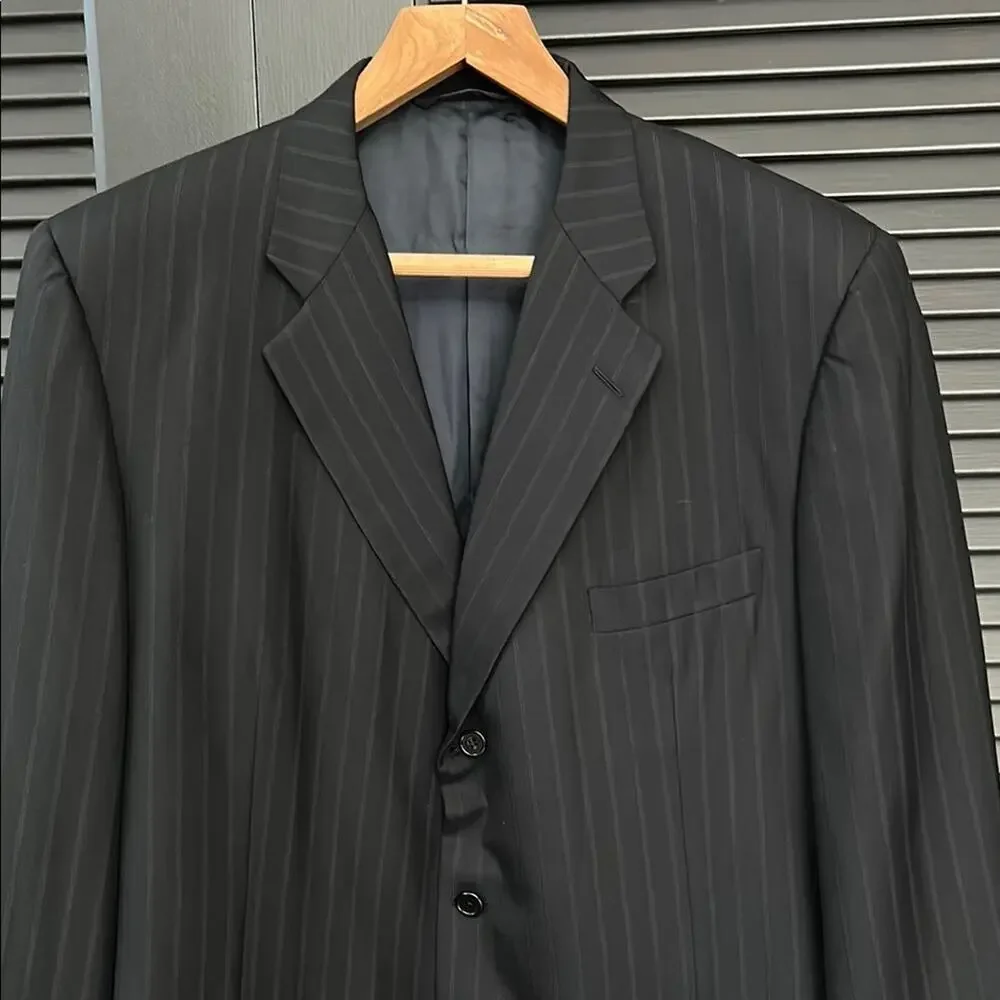 Hickey-Freeman Nordstrom 100% Wool Black Pinstripe Blazer, Size 48L